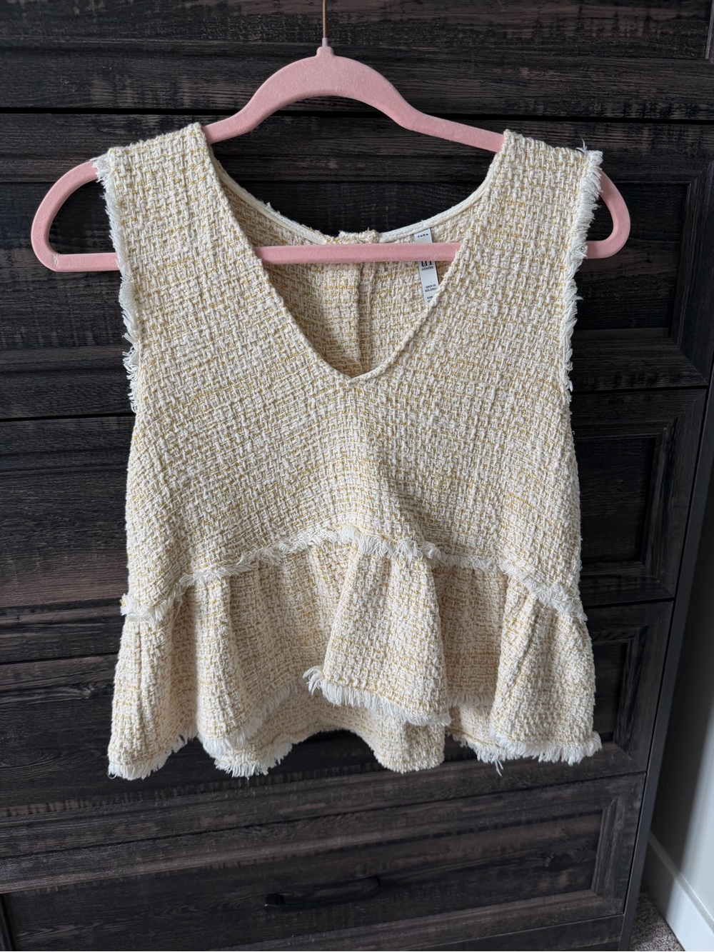 Zara Cream Textured V-Neck Peplum Tank